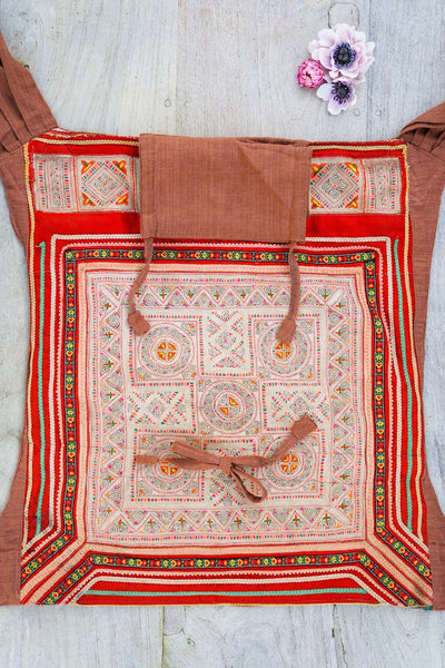 Beautiful handmade Ergonomic Babysling made from Hemp and vintage Hmong Tribe Embroidery