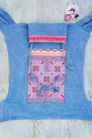 Denim Cotton ergonomic Mei tai, Meh Dai, babycarrier. Mamma Nomad